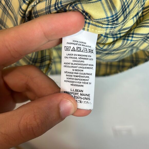 LL Bean Short Sleeve Button Up Shirt Mens Size L Regular Plaid Cotton Yellow - Picture 7 of 9